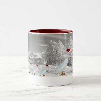 Amusing Christmas runner ducks Two-Tone Coffee Mug