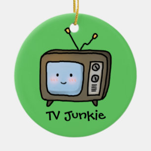 Amusing Cute Retro TV Junkie Doodle Ceramic Tree Decoration