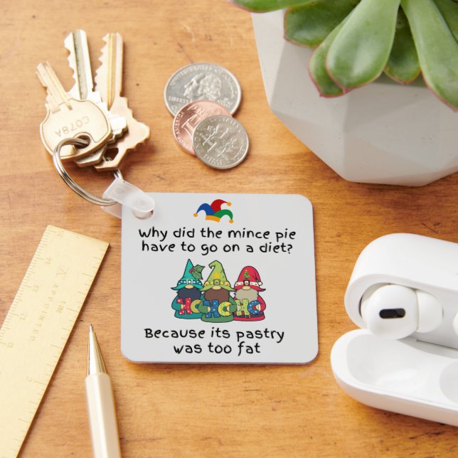 Amusing Fat Mince Pie Joke Key Ring (Desk)
