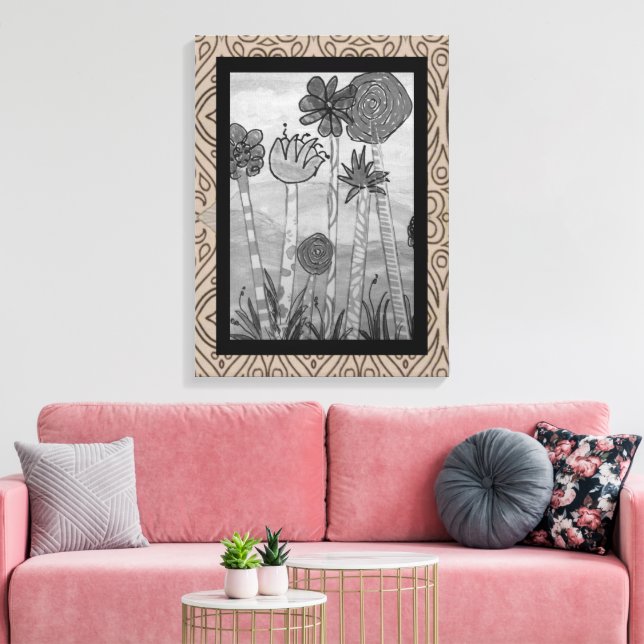 Amusing Flowers and Stems Black-White Canvas Print (Insitu(LivingRoom))