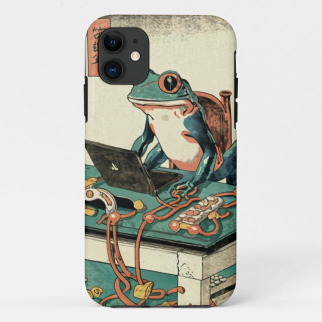 Amusing Frog Working on Computer | Funny Frog Case-Mate iPhone Case (Back)