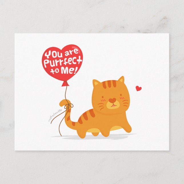 Amusing Pun Love Humour Cute Kitty Cat Cartoon Postcard (Front)