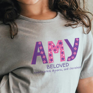 Amy girls name & meaning pink purple flower stars baby T-Shirt