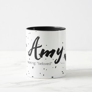 Amy Name Meaning Womens Mug Minimal Black White