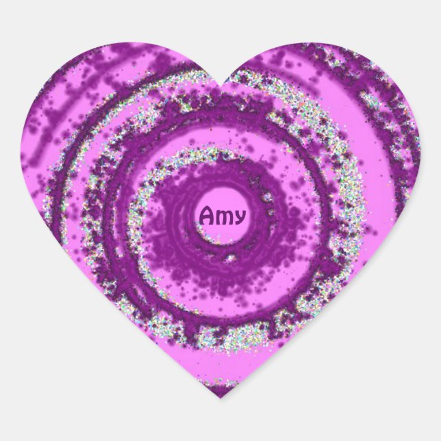 AMY ~ Purple and Silver Pattern ~ Personalized  Heart Sticker (Front)