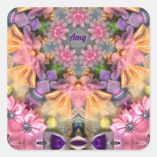 AMY ~ Shades Yellow, Purple, Pink, Blue   Square Sticker