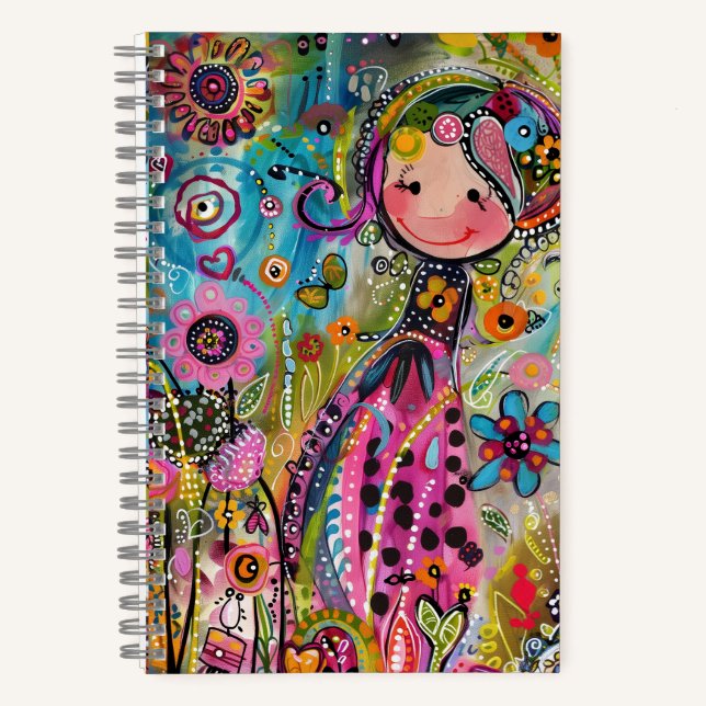 *~* AN1  Floral Fantasy Whimsical Happy GIRL Notebook (Front)