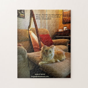 An A-Muse-ing Puzzle—Harping Cat Jigsaw Puzzle