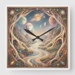 An abstract depiction of a hidden paradise square wall clock