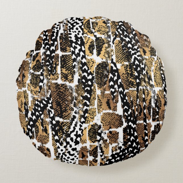 An abstract design that transforms an animal skin round cushion (Front)