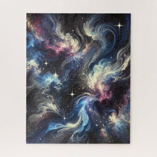 An abstract galaxy design capturing the mystery of jigsaw puzzle