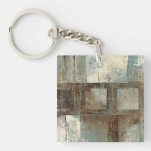 An Abstract in Blue and Brown Key Ring