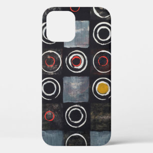 An abstract painting; a grid of stamped circles on iPhone 12 case