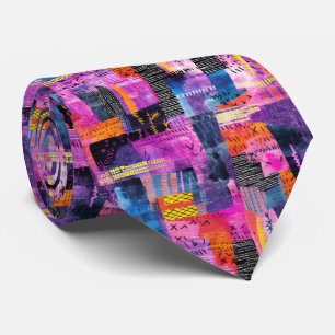 An abstract painting of different colours and shap tie