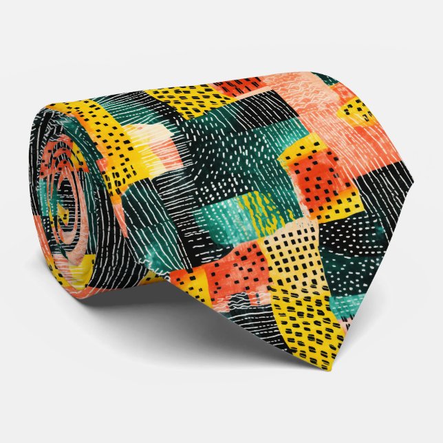 An abstract painting of different colours and shap tie (Rolled)