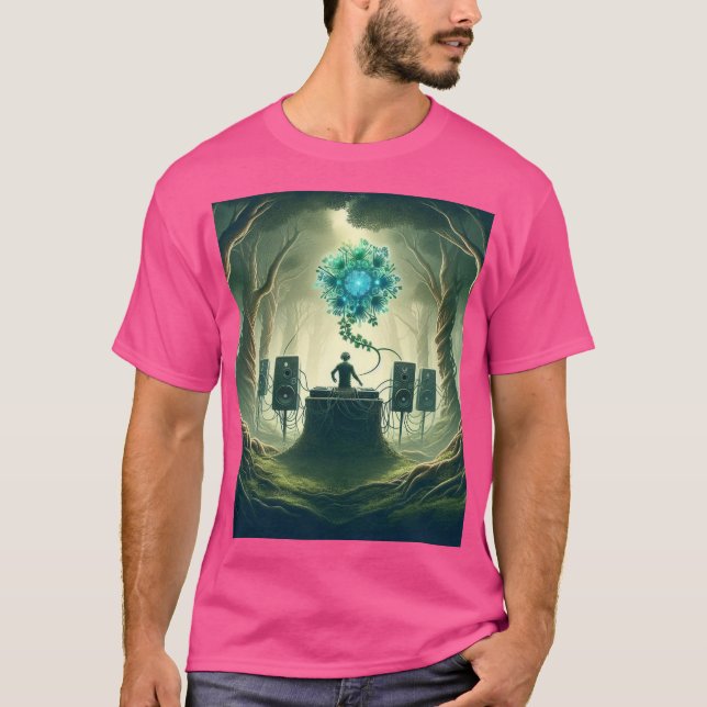 An Abstract Picture of a DJ in a Mystical Forest T-Shirt (Front)