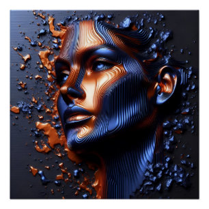 An Abstract Portrait Of A Woman's Face In Embossed Poster