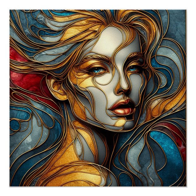 An Abstract Portrait Of Woman's Face Stained glass Poster (Front)