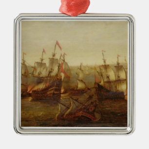 An Action between Spanish Ships and Barbary Galley Metal Tree Decoration