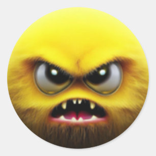 An adorable angry fuzzy yellow ball character classic round sticker