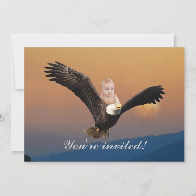 An adorable baby eagle sunset invitation (Front)