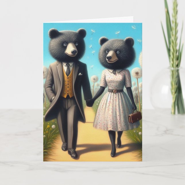 An Adorable Bear Couple on a Walk in the Park Card (Front)