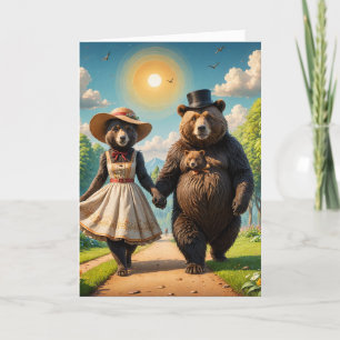 An Adorable Bear Couple on a Walk With Baby Bear Card