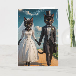 An Adorable Black Cat Couple Wedding Day in Park Card