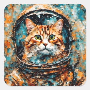 an adorable cat astronaut square sticker