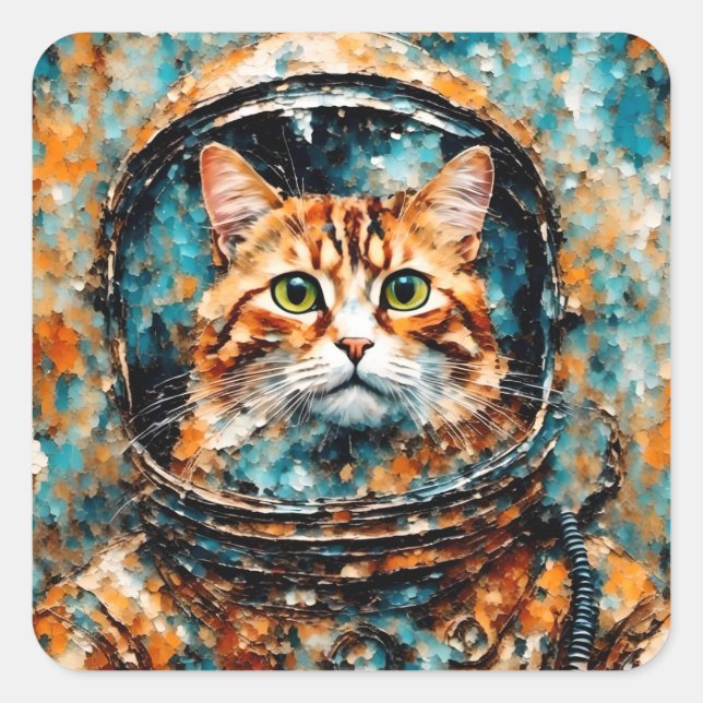 an adorable cat astronaut square sticker (Front)