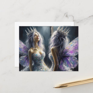 An adorable fairy looking in a mirror postcard