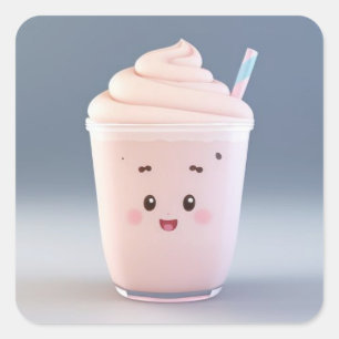 An Adorable Glass of Strawberry Milkshake Square Sticker