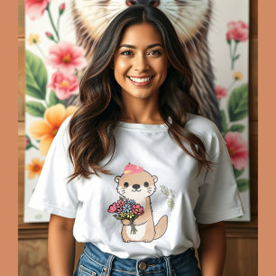 An adorable otter holding colourful flowers Tri-Blend shirt