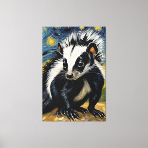 an adorable skunk in a starry night  canvas print