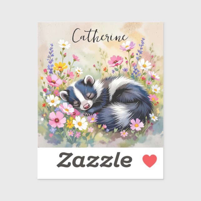 An Adorable Skunk Napping in Flowers Personalised (Sheet)
