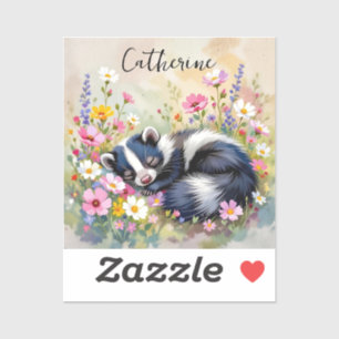 An Adorable Skunk Napping in Flowers Personalized