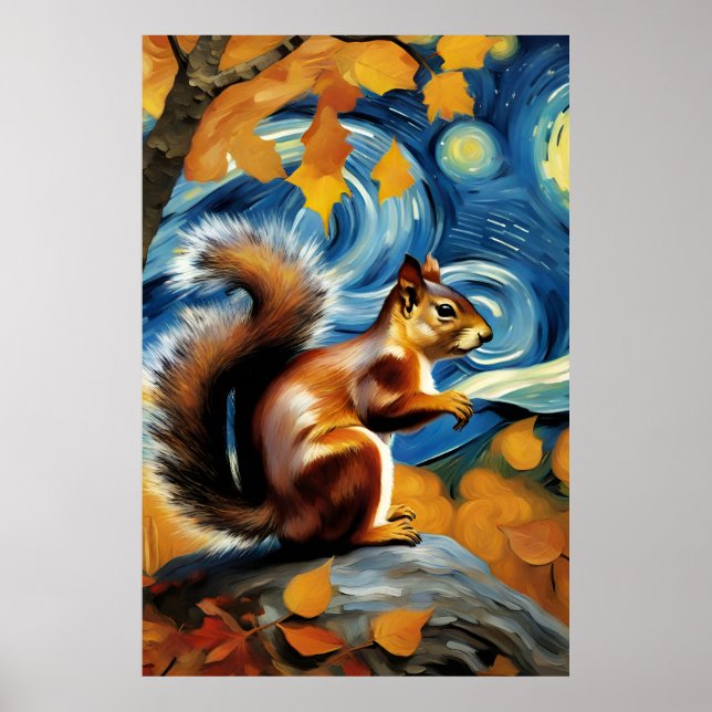 an adorable squirrel in a starry night poster (Front)