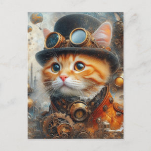 an adorable steampunk cat postcard