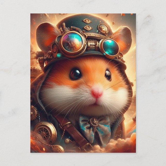 an adorable steampunk hamster postcard (Front)
