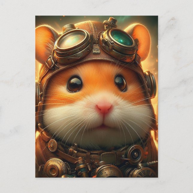 an adorable steampunk hamster postcard (Front)