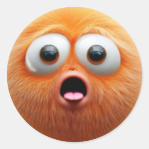 An adorable surprised fuzzy orange ball character classic round sticker