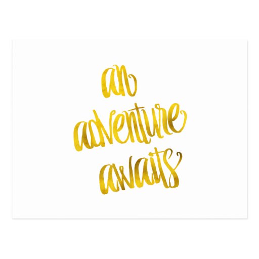 Image of An Adventure Awaits Quote Gold Faux Foil Quotes Postcard
