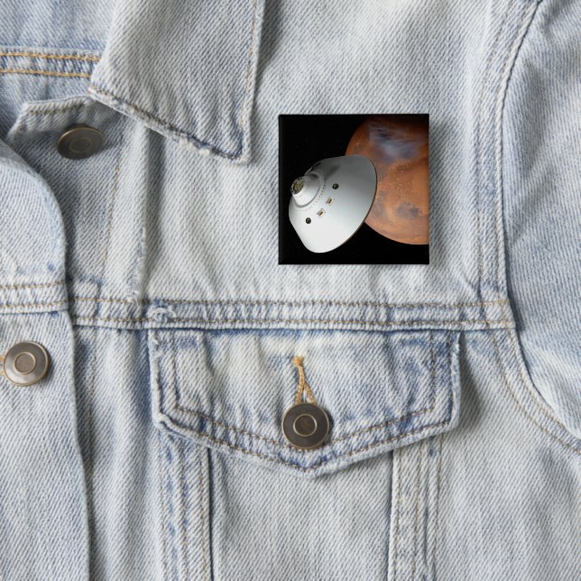 An Aeroshell-Encased Spacecraft Approaching Mars. 15 Cm Square Badge (In Situ)