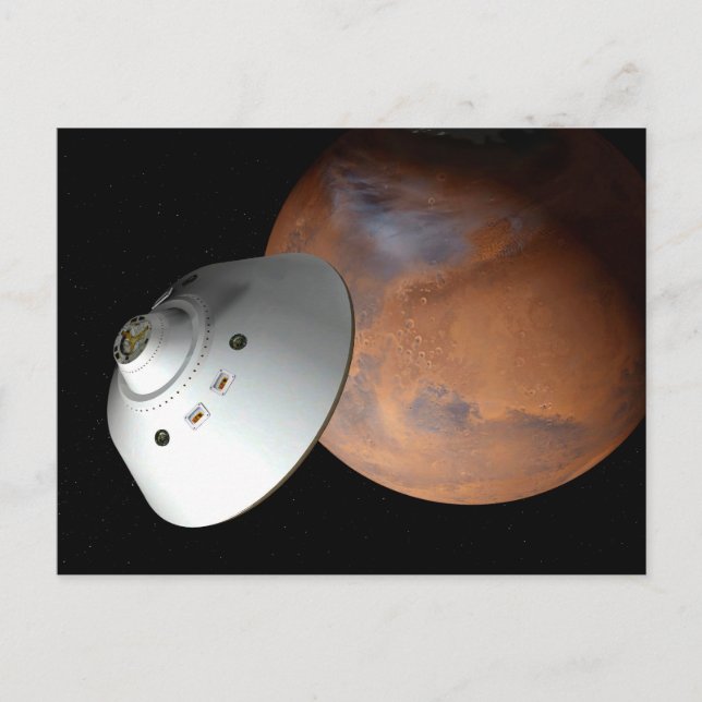 An Aeroshell-Encased Spacecraft Approaching Mars. Postcard (Front)