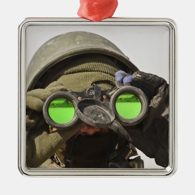 An Afghan soldier scans the horizon Metal Tree Decoration (Front)