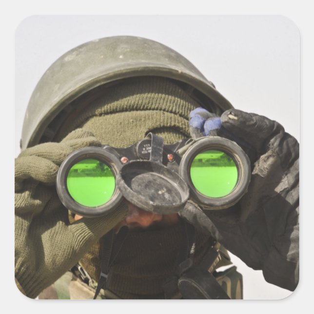 An Afghan soldier scans the horizon Square Sticker (Front)