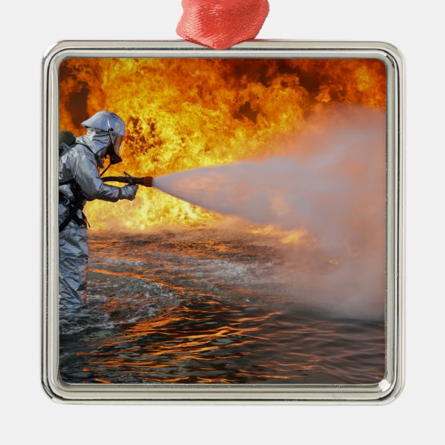 An aircraft rescue firefighting team metal tree decoration (Front)