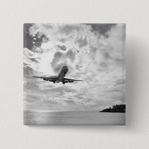 An airliner comes in for a landing at Princess 15 Cm Square Badge