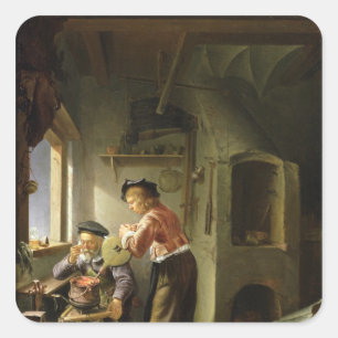 An Alchemist and his Assistant in their Workshop Square Sticker