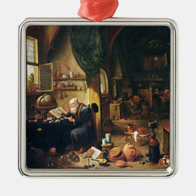 An Alchemist in his Workshop Metal Tree Decoration (Front)